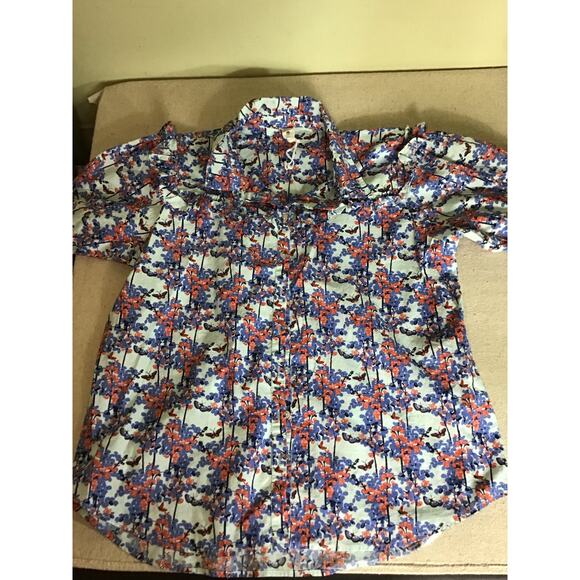 Kate Quinn Girls Cotton Button up Floral Ruffle Top Sz.XXL/ Women Med Blue NWOT - Picture 3 of 12